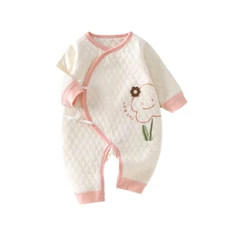 Pelele cálido de otoño e invierno para recién nacidos, mono bonito con estampado Floral para niños y niñas, mono de manga larga con cuello redondo para Halloween de 0 a 6M