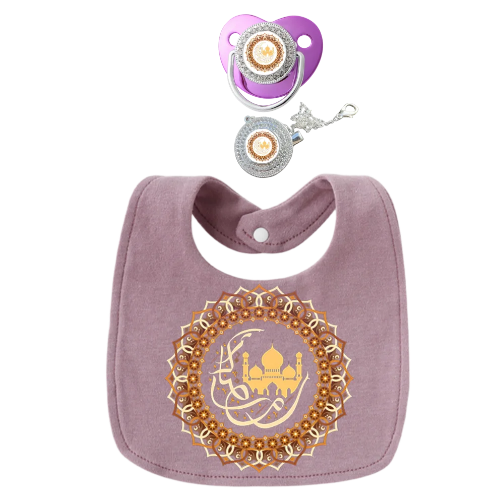 3 juegos de Baberos morados para bebé, ropa para eructar, chupetes y portabebés musulmanes para bebé, toallas para saliva recién nacido, toallas de algodón para niños - imagen 5