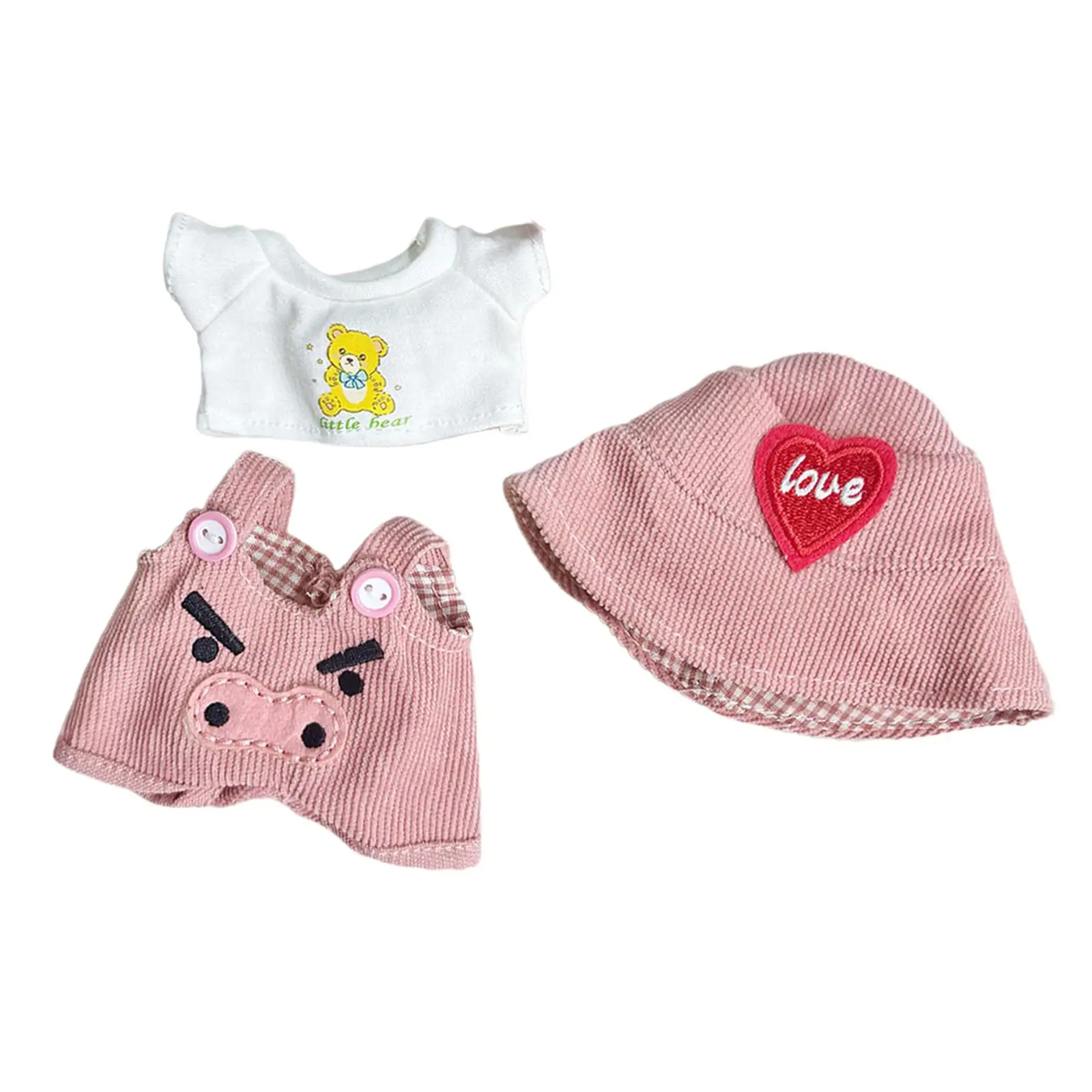 Doll Clothes for 15cm Plush Doll,Doll Pants Set,Stylish Heart Pattern Hat,DIY Soft Stuffed Animals Accessories,Cartoon (Pink)