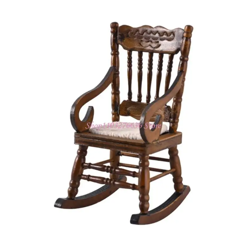 Modelo mecedora pequeña madera R6FD, figurita para casa muñecas, decoración escena, muebles en miniatura a escala - imagen 2