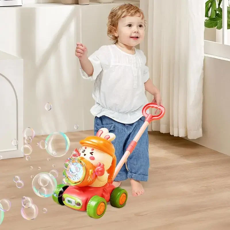 Juguetes de burbujas de conejo, carrito de empuje para caminar, máquina sopladora de jabón Pomperos automática para exteriores, burbujas eléctricas ligeras, regalos de cumpleaños para niños - imagen 5