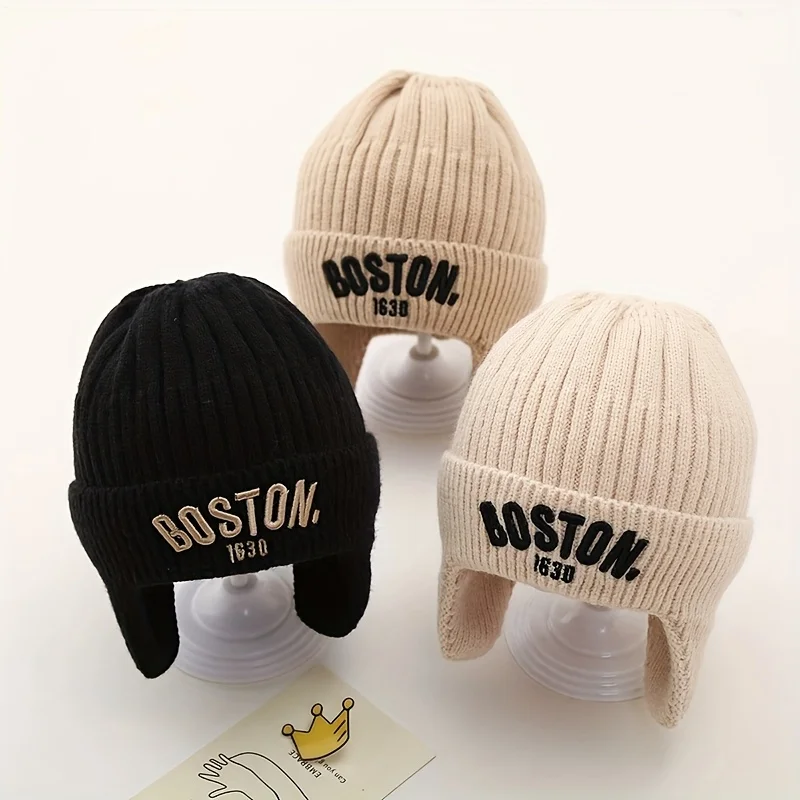 Gorro de lana bebé Boston – cálido de punto con letras liso - imagen 3
