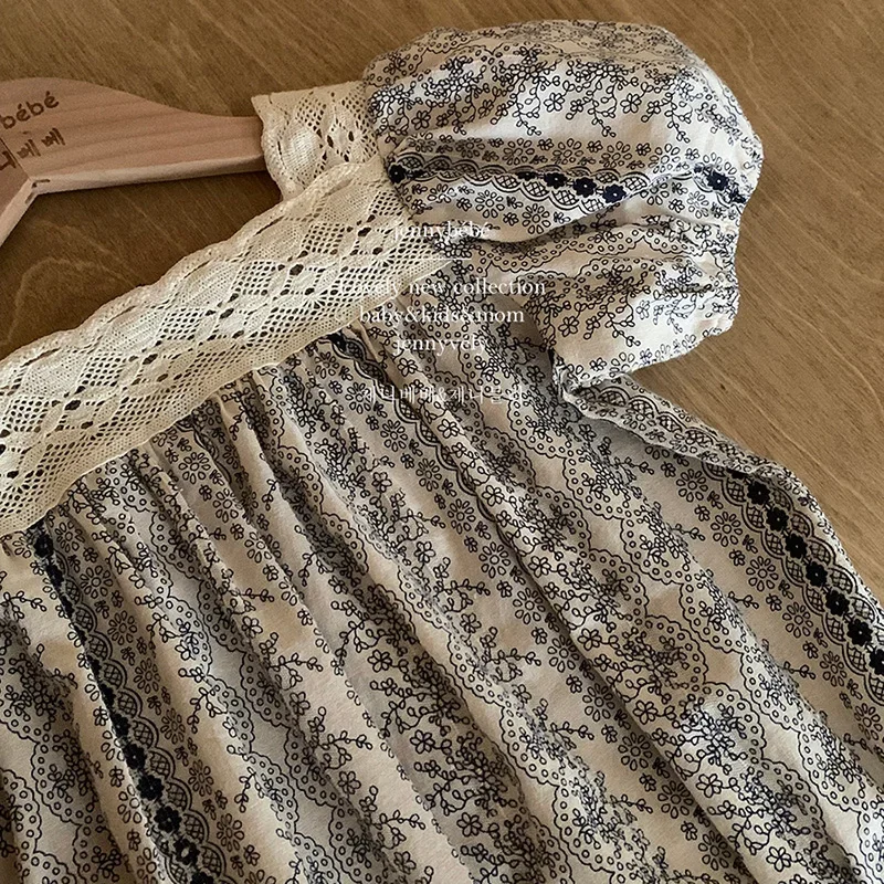 Vestido infantil de encaje floral vintage de manga corta - imagen 4