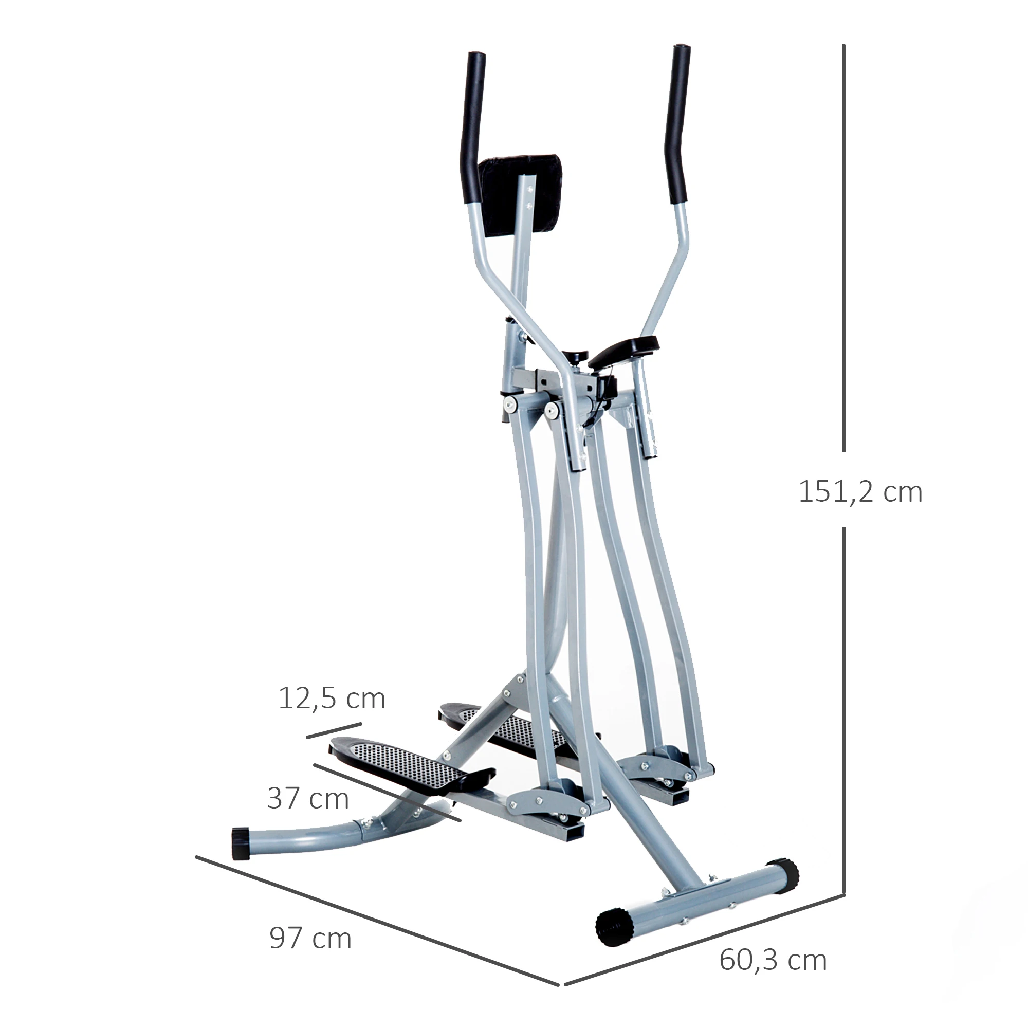 HOMCOM Bicicleta Elíptica Máquina de Step Ajustable con Pantalla Carga 110 kg Air Walker para Entrenamiento Cintura Caderas Piernas en Casa Oficina 96x60x152 cm Gris - imagen 3