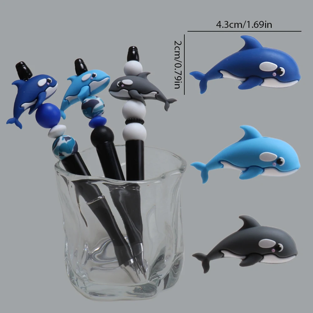 Cuentas de silicona 4 Uds. Cuentas focales de ballena 3D para bolígrafos, cordón para teléfono, llavero, suministros para hacer pulseras con cuentas, dijes para bolsos - imagen 4