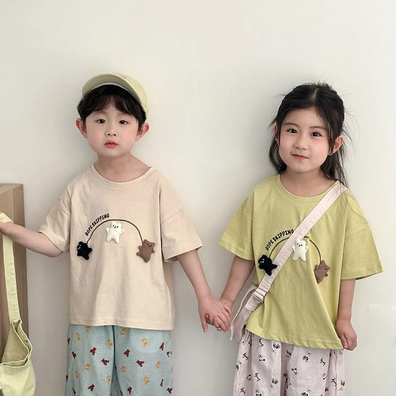 MILANCEL, nueva camiseta de verano para niños, camiseta bonita de oso 3D, camisetas holgadas de estilo fino para niños, ropa de algodón para niñas - imagen 2