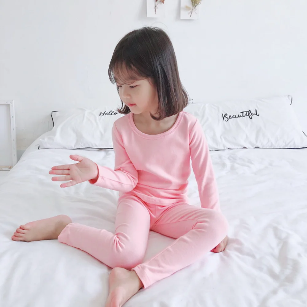 Enfants longs johhs ensemble bébé filles longs Johns sous-vêtements pour enfants bébé garçons sous-vêtements thermiques en coton 3-9 ans couleurs bonbons