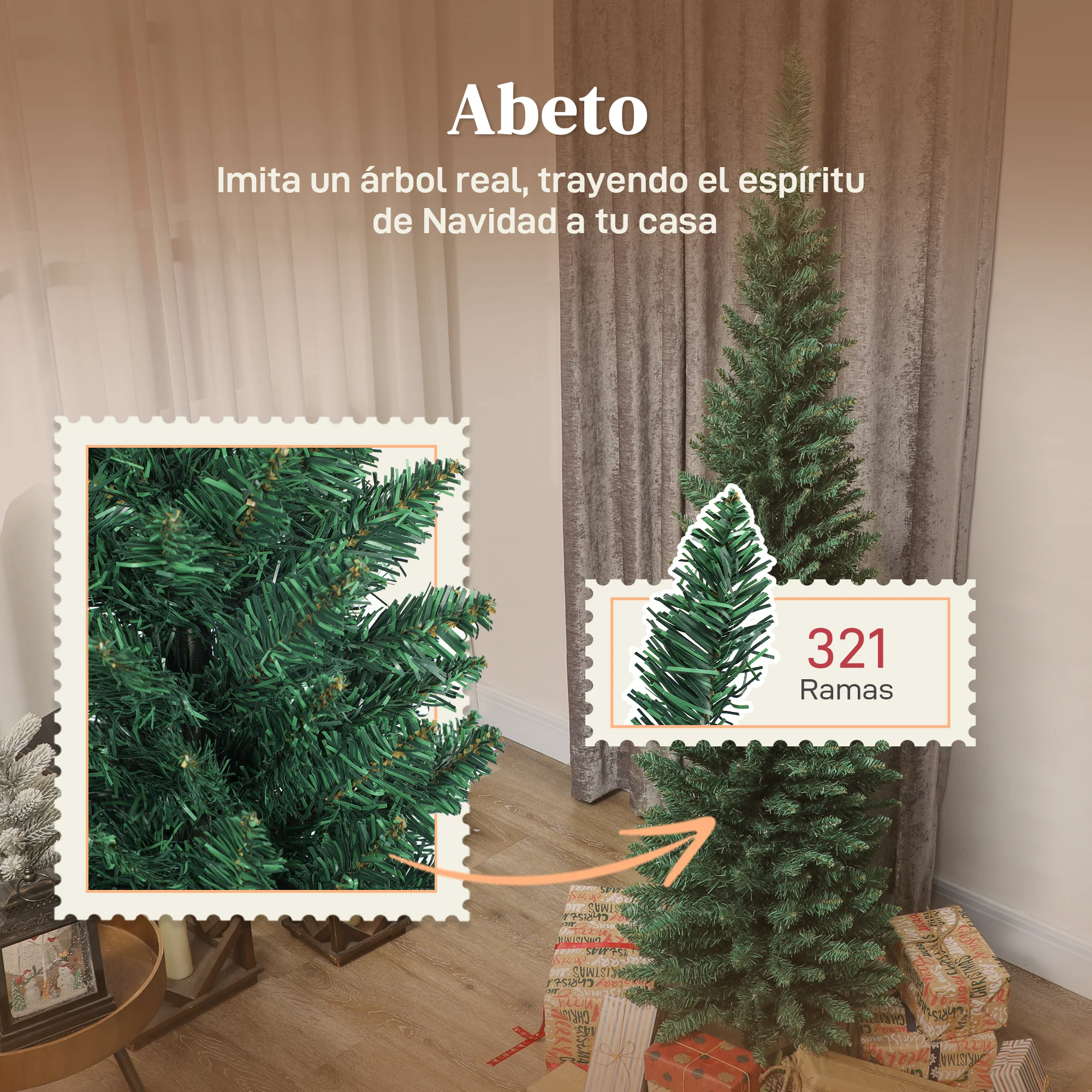HOMCOM Árbol de Navidad Estrecho, Árbol de Navidad Artificial con Ramas, Soporte Metálico, Fácil de Montar, Decoración para Interior, Hogar, Oficina, Verde - imagen 5