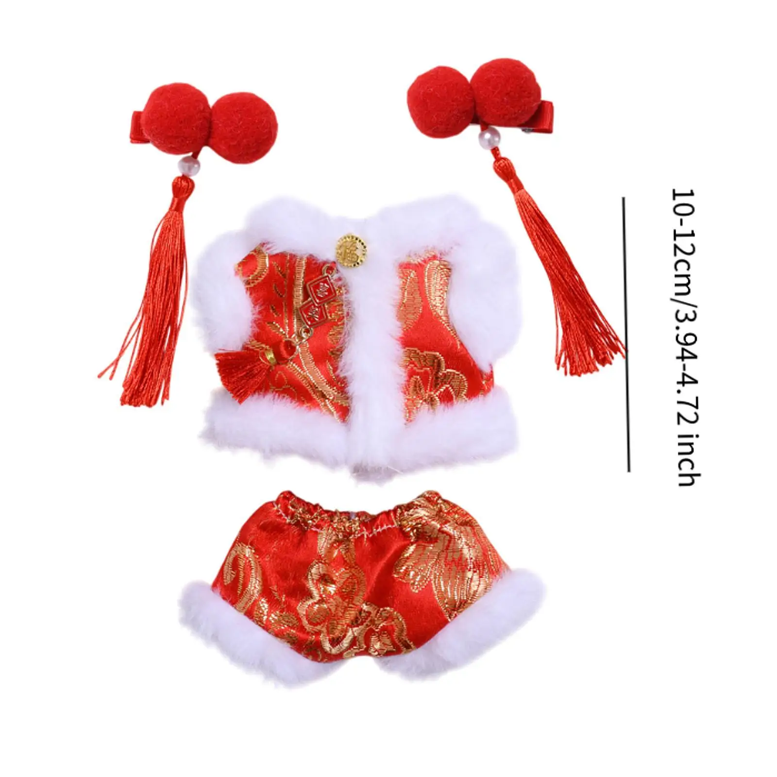 4x Fashion Dolls New Year Coat and Pants Hairpin, Handmade Miniature Clothes Outfits for 15-17cm Dolls Birthday Gifts