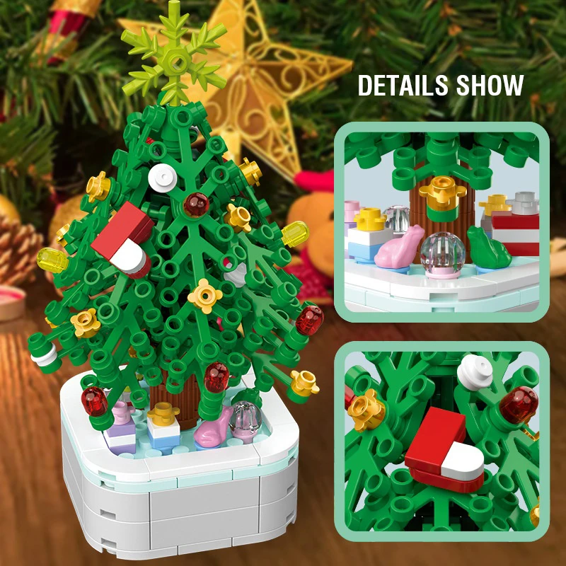 Bloques de construcción de árbol de Navidad, caja de música, adornos navideños, regalo, montaje de ladrillos, partículas pequeñas para niñas, regalo, decoración de escritorio - imagen 5