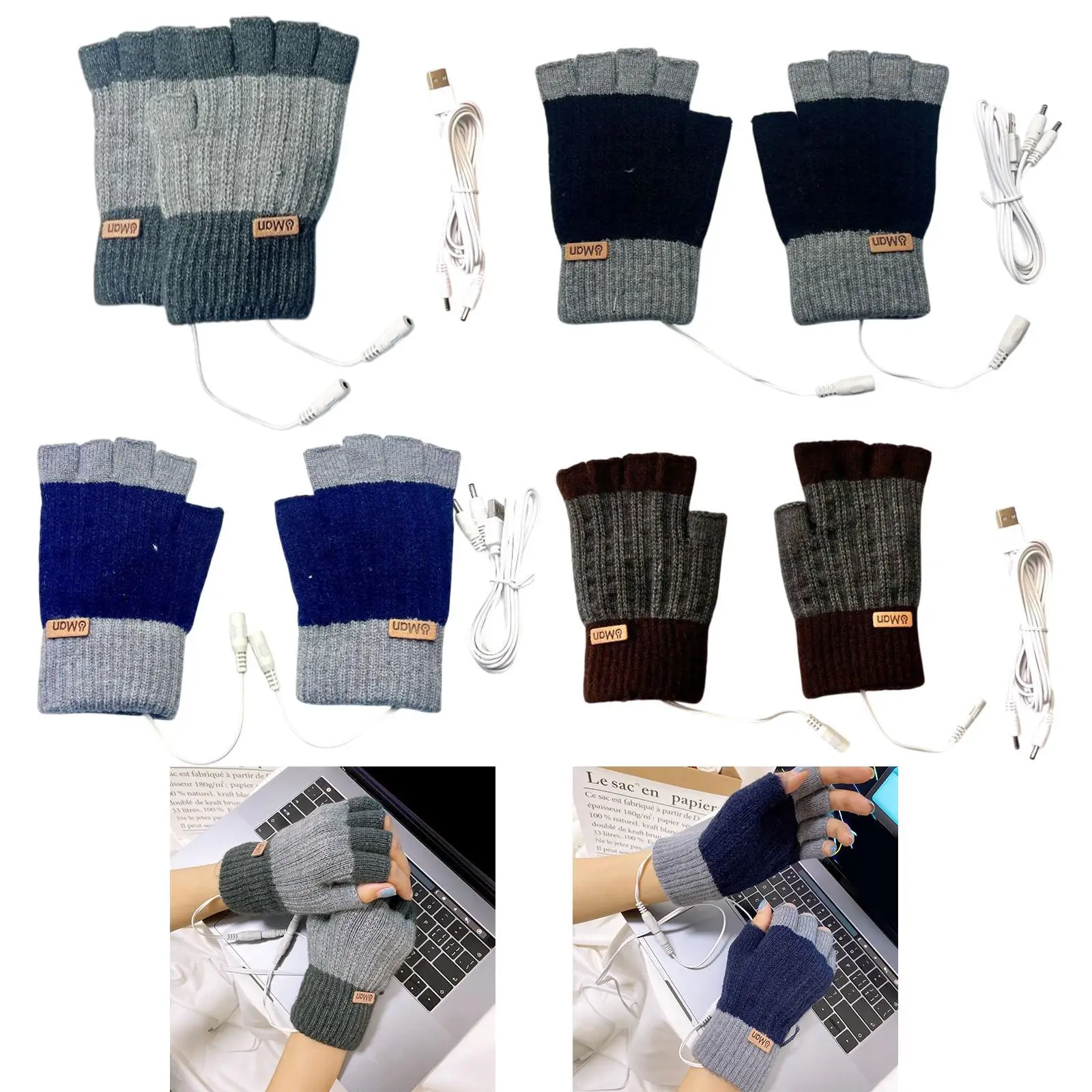 Guantes calefactables USB para hombres y mujeres sin dedos para ciclismo, trabajo, escritura, deportes, portátil - imagen 2