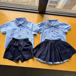 Conjunto verano niña encaje preppy camisa ligera y pantalón corto