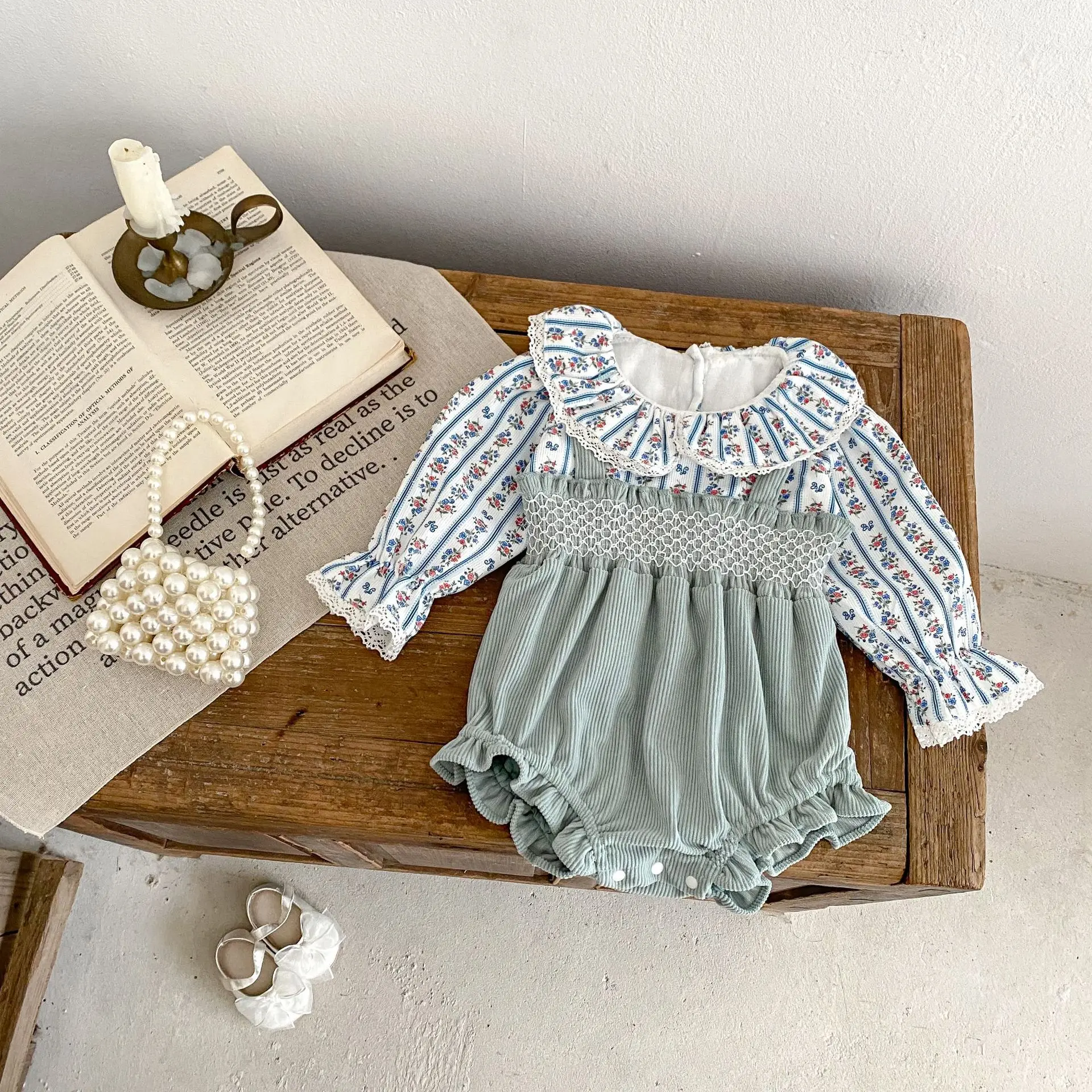 Pantalón de pana de 2 piezas para niña, pantalón de manga larga, con ribete bordado, para otoño, 2024 - imagen 2