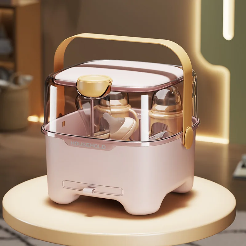 Caja de almacenamiento de biberones con tapa, organizador de vajilla a prueba de polvo y humedad para bebés, transparente de gran capacidad