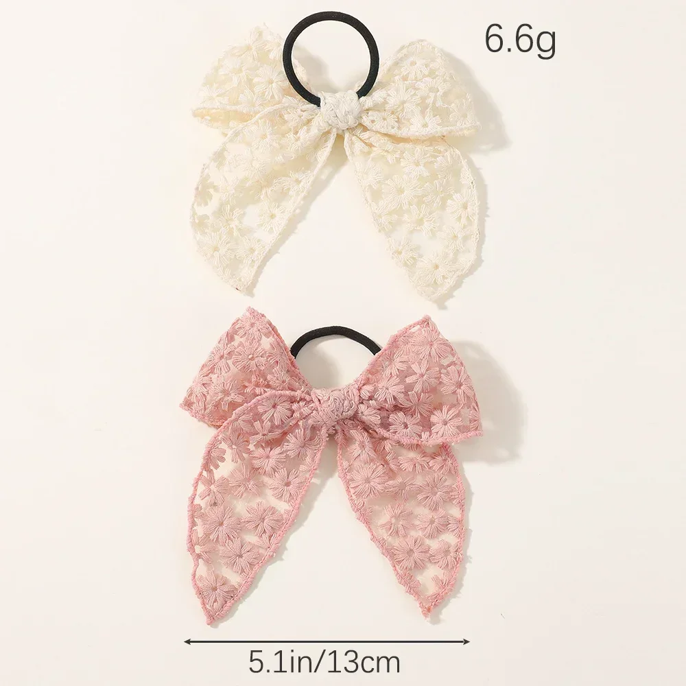 4 Uds. Diademas elásticas de encaje con lazo bordado para mujeres y niñas, bandas de goma para el cabello, coleteros, accesorios para el cabello para niños - imagen 4