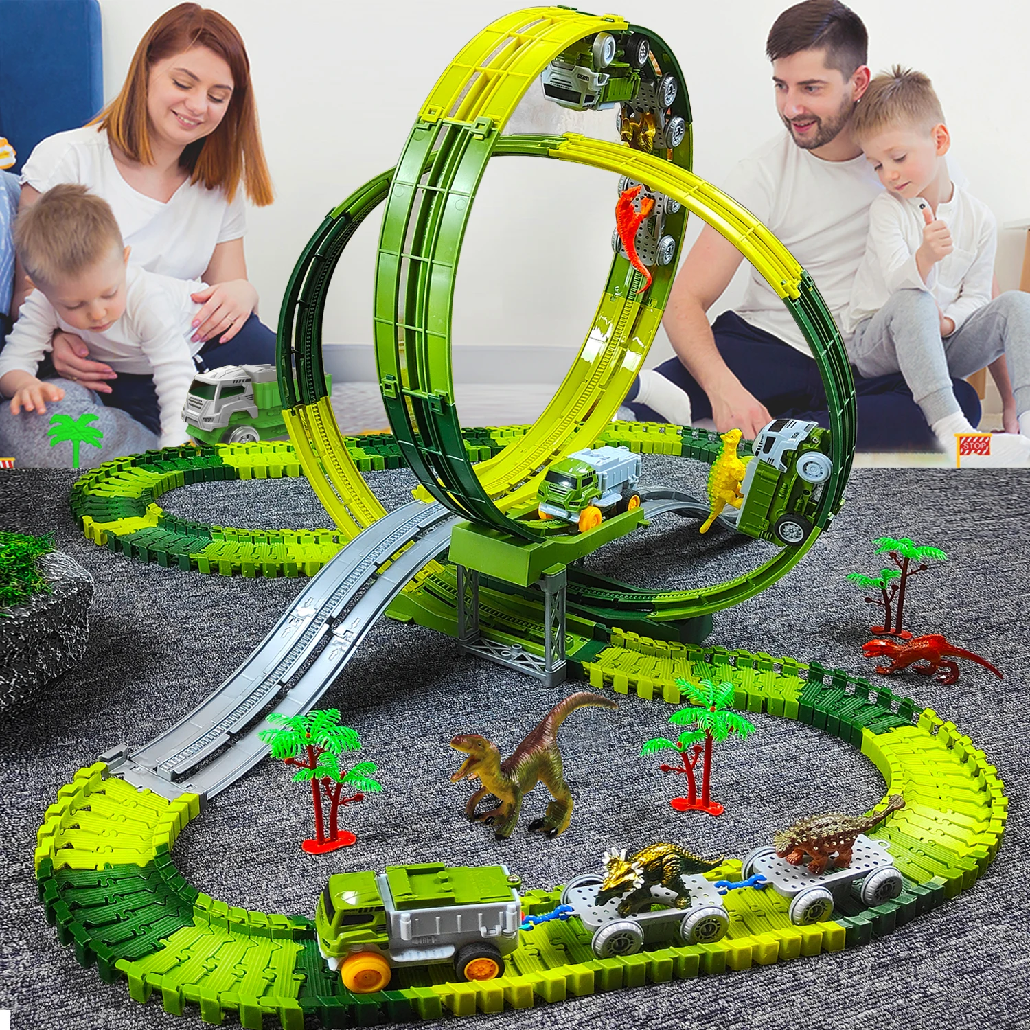 Coche de juguete eléctrico pista dinosaurio – Educativo para regalo