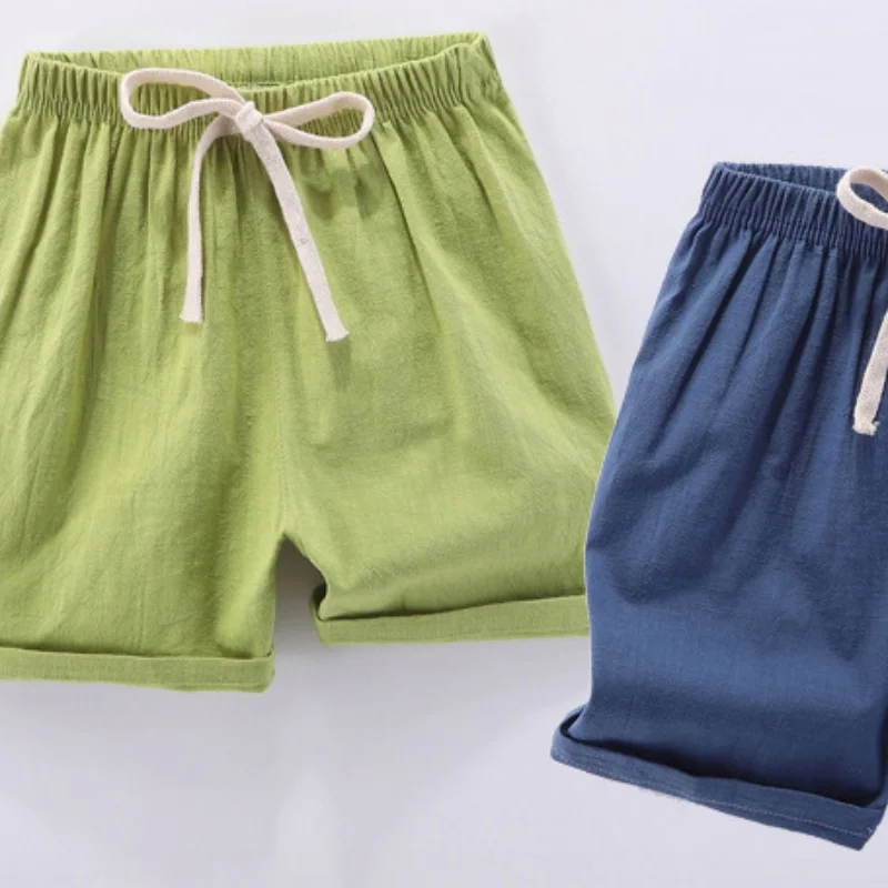 Pantalones cortos deportivos de lino y algodón con cintura elástica - imagen 3