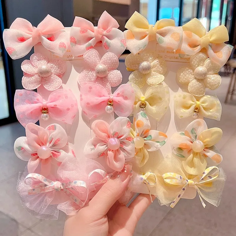 Pinzas para el cabello con lazo de princesa para niñas, pinzas BB de flores de tela, lindos accesorios para el cabello para niños pequeños, flequillo antideslizante y clips Flyaway.