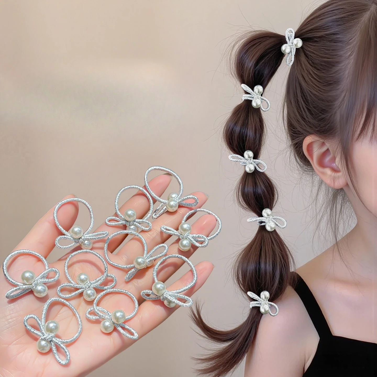 10 Uds. De diademas bonitas y dulces para niñas pequeñas, gomas para el pelo con perlas, alta elasticidad, no daña las cuerdas para el cabello, encantadoras bandas de goma Kawaii