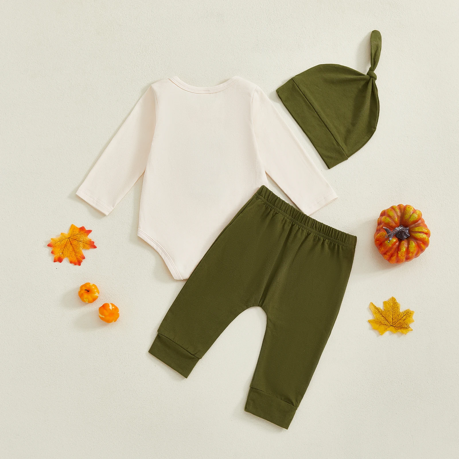 Conjunto de 3 piezas de Halloween para bebé, peleles de manga larga con bordado de calabaza y pantalones elásticos, gorros, conjunto de sombrero, ropa de otoño - imagen 2