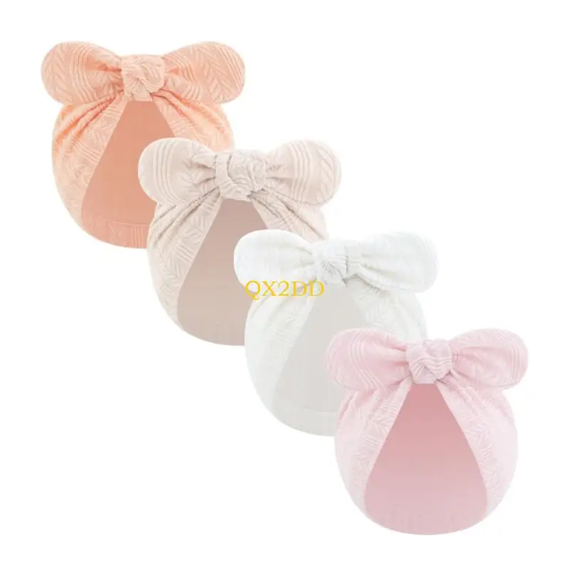 QX2D Gorro algodón Suave para bebé Gorro con Lazo Gorro elástico para recién Nacidos 0-6 Meses - imagen 3