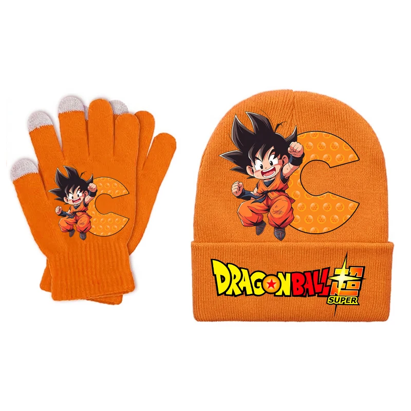 Dragones Ball-gorro tejido para niños, guantes con letras de dibujos animados, gorros cálidos de invierno con pantalla, regalos de cumpleaños para niños, 2 uds. Por juego - imagen 3