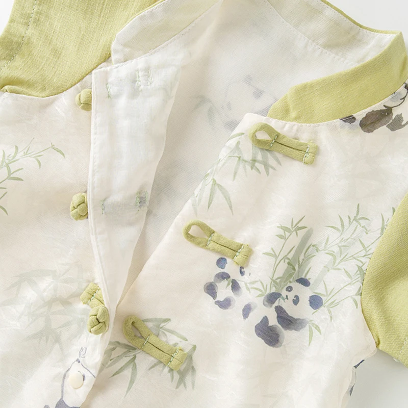 Ropa de verano para recién nacido, monos de manga corta con dibujos de Panda, estilo chino, BC400 - imagen 4