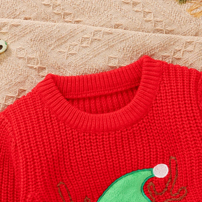 Suéter navideño bebé rojo y verde de cuello redondo con manga larga - imagen 5