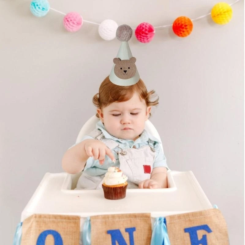 M76C lindo oso sombrero feliz cumpleaños para niños pequeños, cómodo sombrero cumpleaños para bebé decoración para fiesta - imagen 3