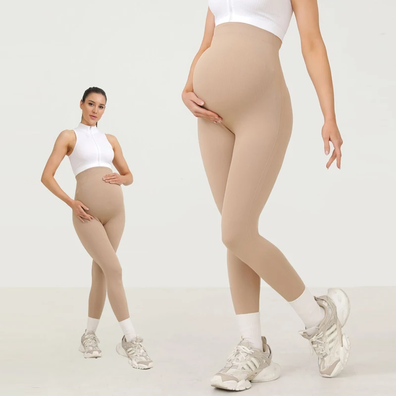 Leggings de Yoga sin costuras para maternidad, soporte para el vientre, ropa informal antideslizante para deportes al aire libre, primavera, verano, otoño, moda para mujeres embarazadas - imagen 2