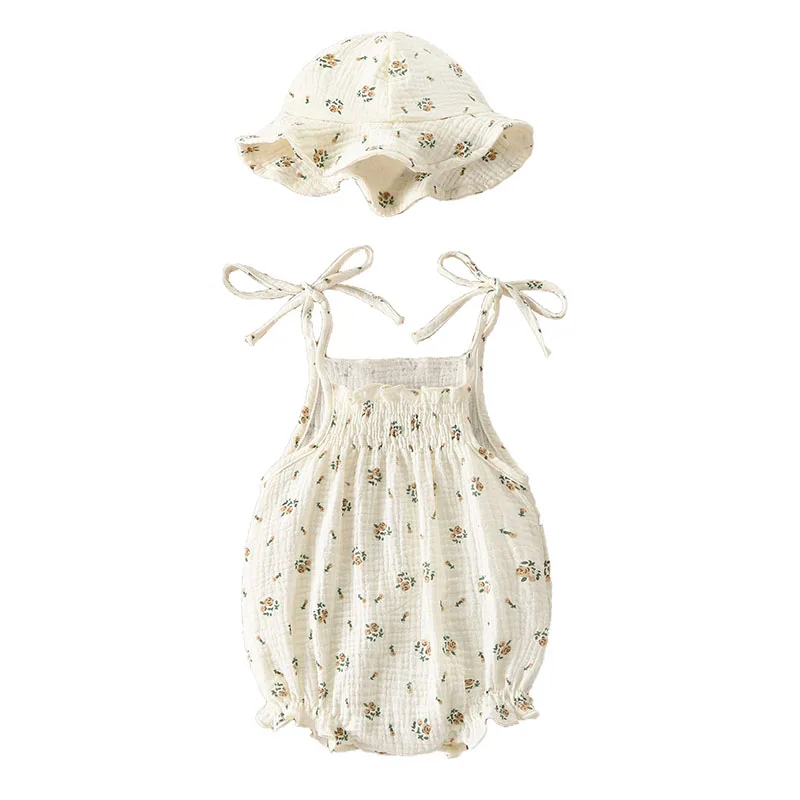 Body de verano para bebe 3-18 meses con tirantes finos y gorro floral