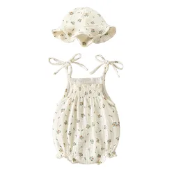 Body de verano para bebe 3-18 meses con tirantes finos y gorro floral
