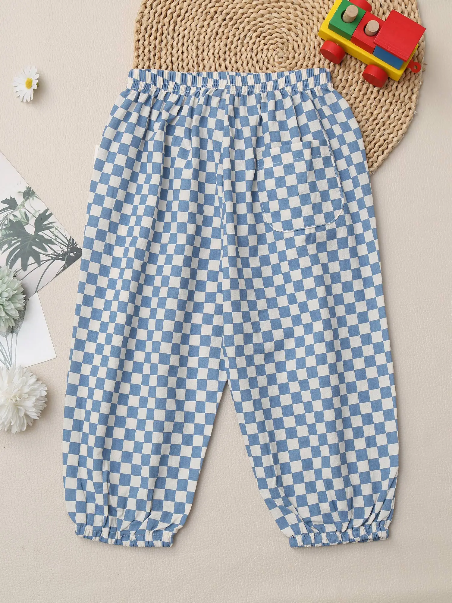 Pantalones de algodón a cuadros para bebé – Cintura elástica y bolsillo - imagen 5