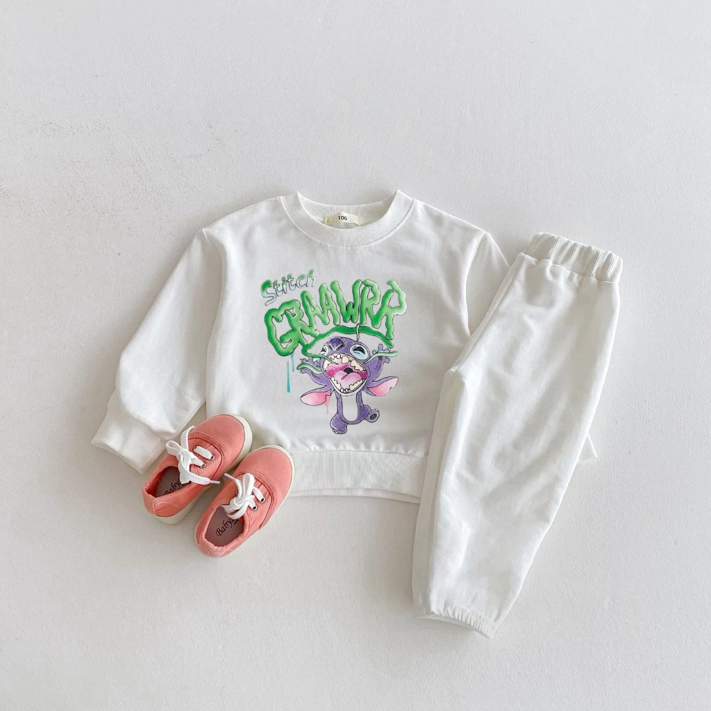 Conjunto de sudadera con estampado de punto blanco para niños, ropa para niños, chándales, camisetas de manga larga, pantalones, trajes de 2 piezas para bebé 2026