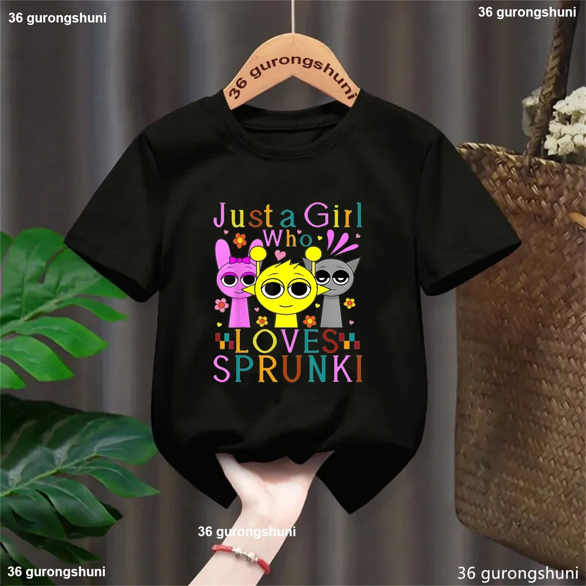 2025 Just A Girls Who Loves Sprunki Camiseta con estampado gráfico niñas/niños divertida camiseta de fiesta de cumpleaños verano camiseta sólida Top - imagen 3