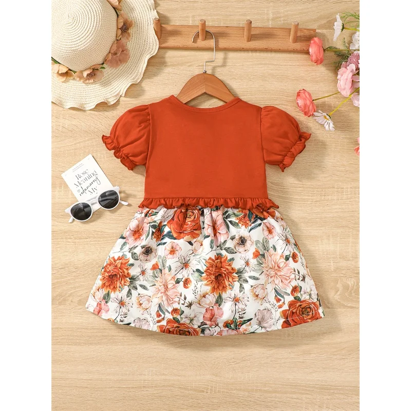 Conjunto de vestido de 2 piezas para niña, cárdigan de manga de burbuja, vestido Floral con tirantes y lazo, ropa de moda de verano, Atuendo para niño de 1 a 6 años - imagen 5