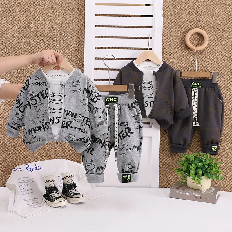 Nueva ropa de primavera y otoño para niñas, chaqueta de dibujos animados para niños, camiseta, pantalones, 3 unids/set, ropa para niños, traje, chándales infantiles - imagen 2