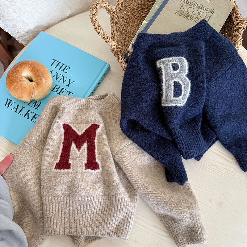 MILANCEL nuevo suéter de invierno para niños 1-6T Linda letra M & B suéter de punto para niñas coreanas prendas de vestir sencillas y holgadas para niños Tops