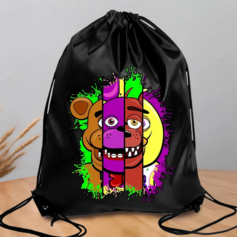 Mochila FNAF de poliéster con cordón, bolso de compras de gran capacidad para cinco noches en Freddy, bolso portátil para natación y Fitness para hombres y mujeres