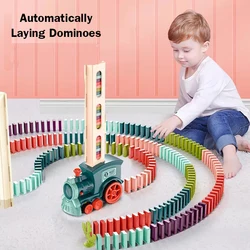 Juego de tren de dominó eléctrico para niños, juego de bloques de ladrillo de dominó de colocación automática, sonido y luz, juguete educativo DIY, regalo