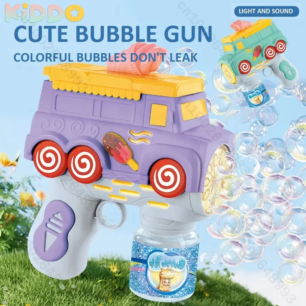 Lanzador de pistola de burbujas de dibujos animados, máquina de burbujas automática eléctrica portátil de mano, sonido ligero, juguete de regalo de cumpleaños para fiesta