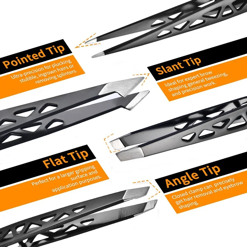 Depilación profesional Pinzas de alta calidad Juego de 4 piezas: perfecto para cejas, astillas y depilación encarnada y para hombres y mujeres - imagen 4