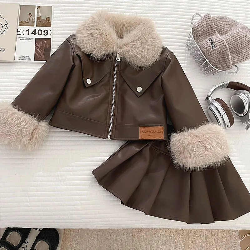 MILANCEL nuevo conjunto de ropa de invierno para niños 2-7T abrigo acolchado de lana para niñas + falda versión coreana traje suelto para niños 2 uds - imagen 2