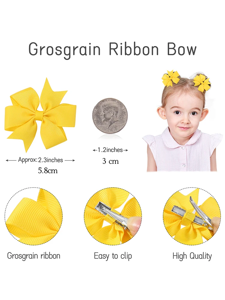 5 uds. De lazos para el pelo de Color sólido para niñas, cinta de grogrén de 2,5 pulgadas, molinete, horquillas para niños pequeños, accesorios para el cabello - imagen 2