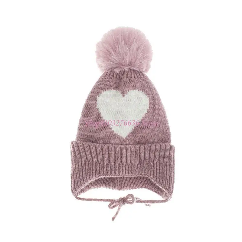 Gorro R6FD con forma corazón, gorro tejido acogedor y cálido para invierno, gorro holgado con pompón esquí para snowboard, - imagen 2