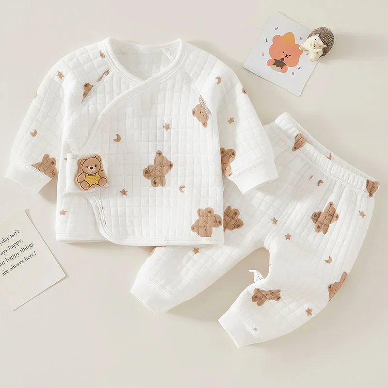 MILANCEL, nuevo conjunto de ropa infantil de otoño de 0 a 6M, bonito oso de dibujos animados, traje de pijama para niñas pequeñas, ropa de casa cálida holgada coreana para bebés