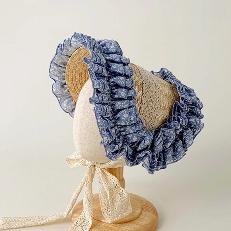 Lindo encaje volante niños sombrero de Lolita flor sombrero de sol francés verano al aire libre sombrero de paja para niñas de 2-10 años Cosplay gorra de Lolita - imagen 5