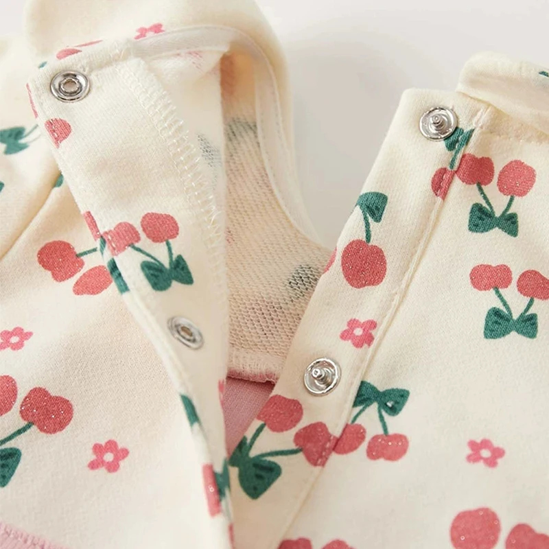 Ropa de primavera y otoño para niñas, monos de algodón con estampado de cereza y cuello de muñeca coreano, artículos para recién nacidos, pelele para bebé BC352 2 piezas - imagen 4