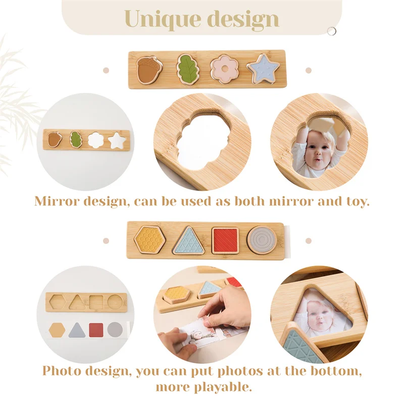 Juego de rompecabezas de madera Montessori, juguete educativo de silicona sin BPA, formas de flores y estrellas, juegos a juego, regalos para bebés, 1 Juego - imagen 3