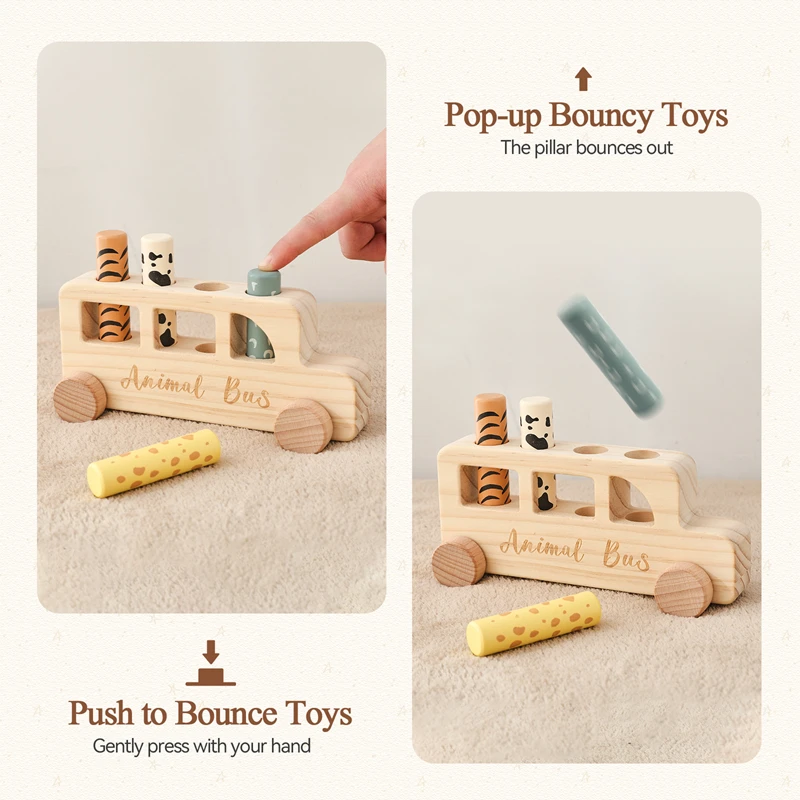Juguetes que rebotan de madera para bebé, coche con forma de autobús, rompecabezas sensorial educativo para recién nacido, juguetes de entrenamiento de coordinación mano-ojo, regalos para bebé - imagen 4